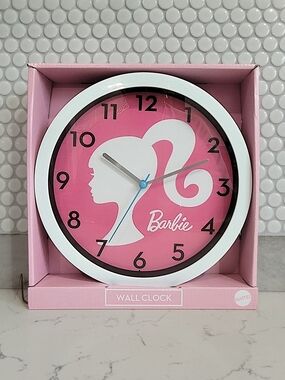 Barbie Pink Silhouette Wall Clock White Frame